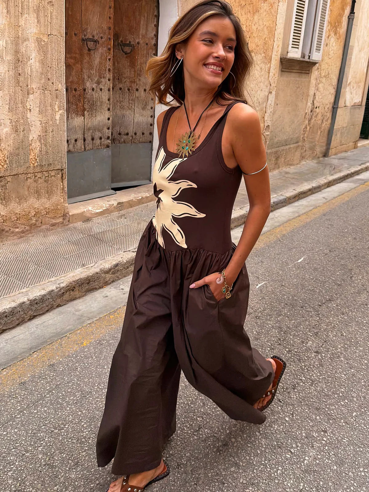 Never Fully Dressed Chocolate Sun Poplin Jumpsuit