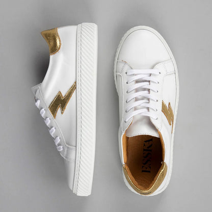 Esska Nola Trainers in White with Gold Bolts