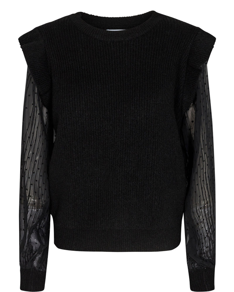 Numph Numila Pullover in Black with Sheer Sleeve