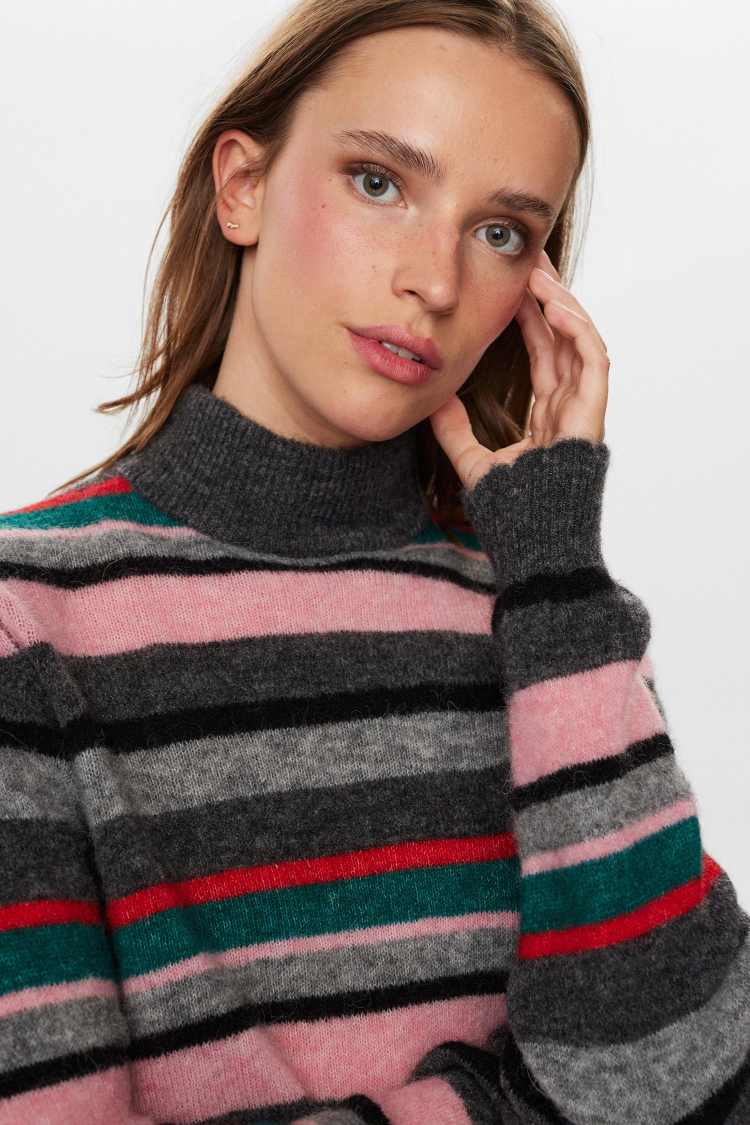 Numph Nuriette Striped High Neck in Peony