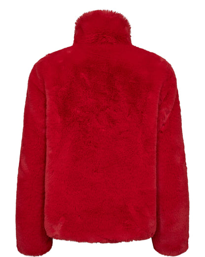 Nümph Nuwinda Faux Fur Short Jacket in High Risk Red