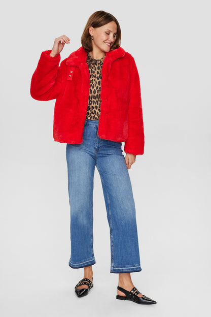 Nümph Nuwinda Faux Fur Short Jacket in High Risk Red