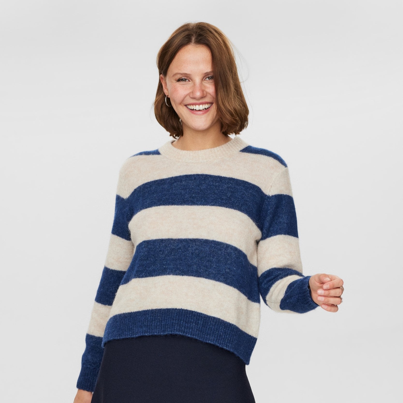 Numph Nuriette Big Stripe Knit in Dress Blue