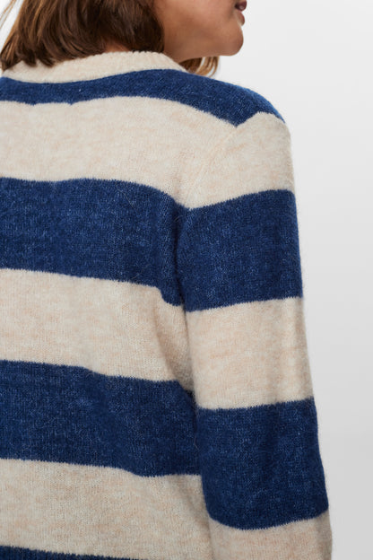 Numph Nuriette Big Stripe Knit in Dress Blue