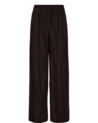 Numph Nucassy Plisse Trouser in Black Coffee Brown