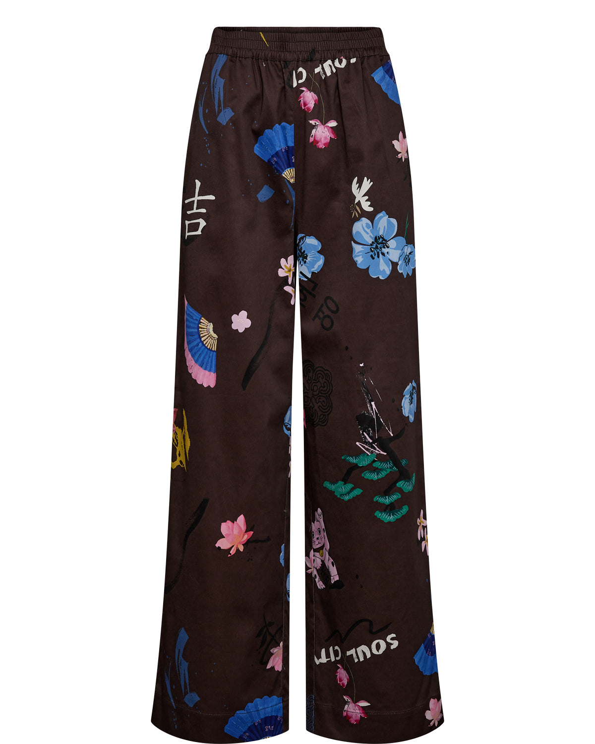 Numph Numarki Print Trouser in Black Coffee Brown