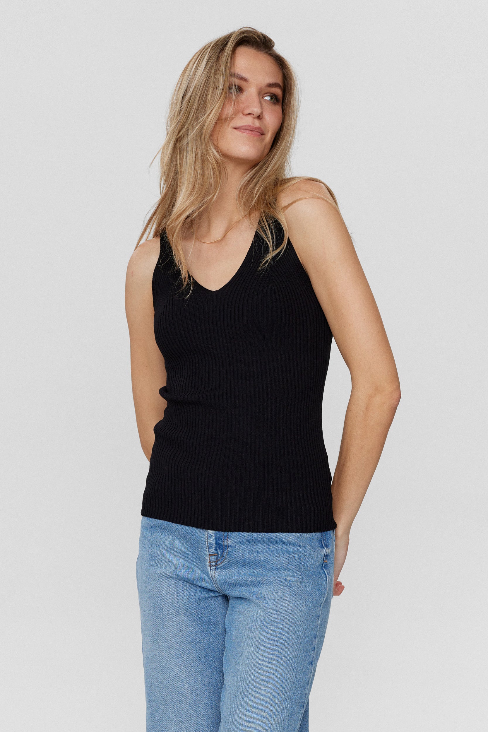 Numph Nucerys Knitted Vest Top in Caviar