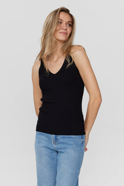 Numph Nucerys Knitted Vest Top in Caviar