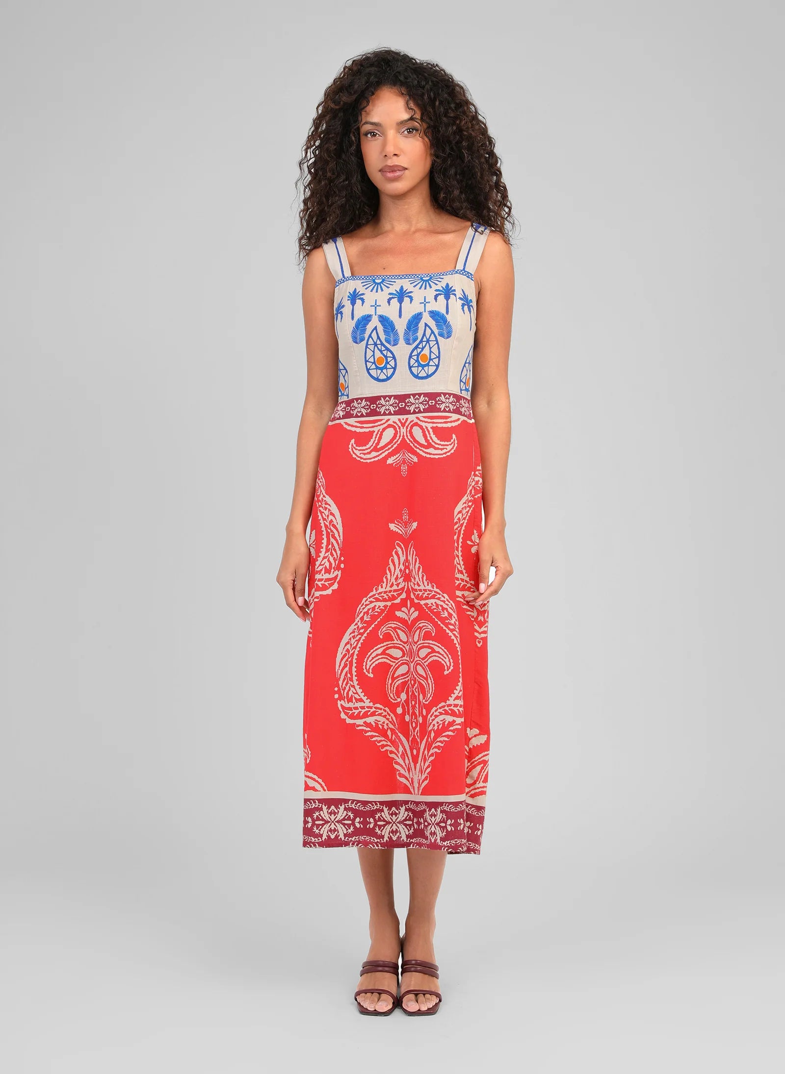 ANGE OLENIE Tivoli Red Midi Dress