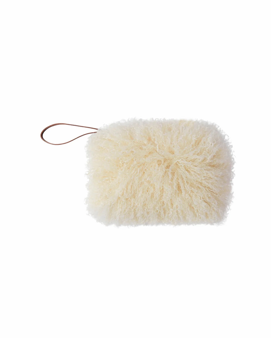 Afghan Small Curly Faux Fur Pouch in Cream