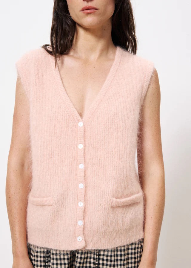 Frnch Meliza Knitted Waistcoat in Pale Rose