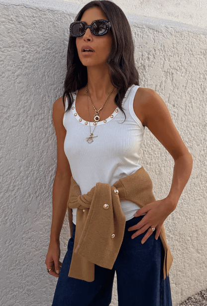 Never Fully Dressed WHITE STUD RIB VEST