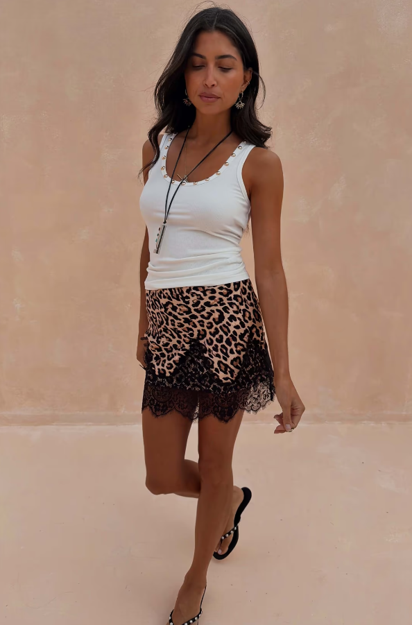 Never Fully Dressed Leopard Lace Mini Maeva Skirt