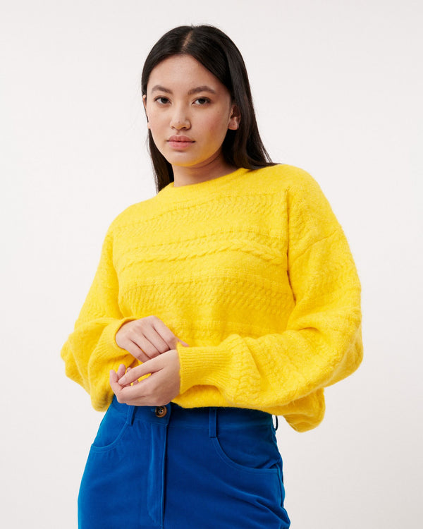 FRNCH Luka Cable Knit in Jaune Bright Yellow