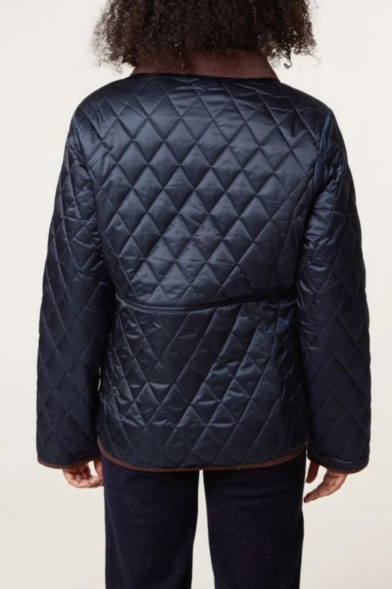 Diamond Quilted Contrast Coat in Navy