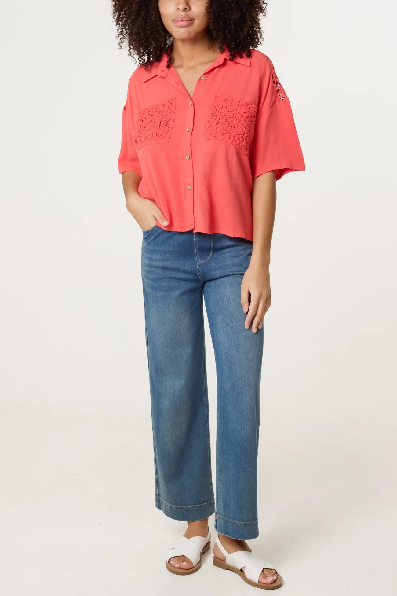 Crochet &amp; Linen Loose Fit Shirt