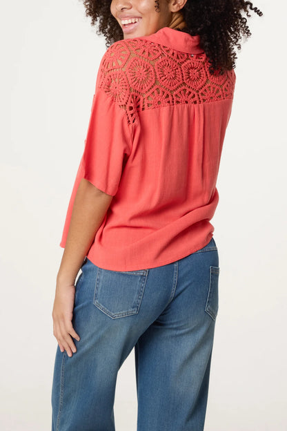 Crochet &amp; Linen Loose Fit Shirt