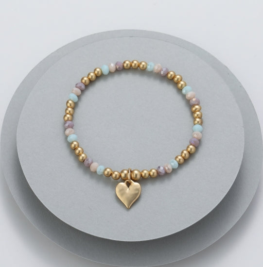 Gracee Beaded Bracelet with Heart Charm Gold