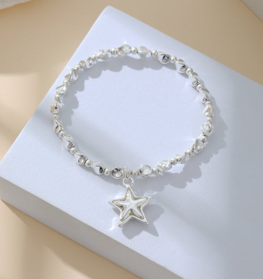 Anne Beaded Silver Beaded Bracelet with Star Charm