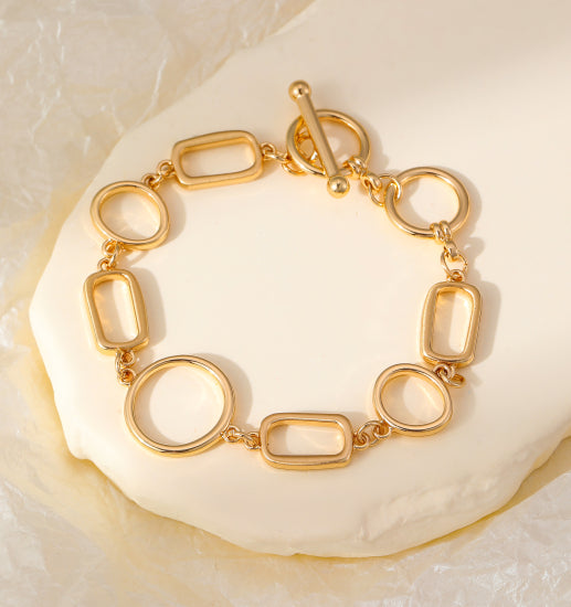 Rosie Bracelet with Circles and Rectangular Loops in Gold