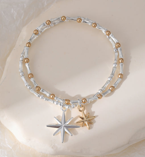 Toppi Double Star Charm Bracelets in Gold &amp; Silver