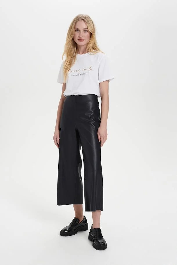 Saint Dowie Leather Wide Leg Faux leather Ankle Pant in Black