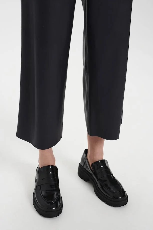 Saint Dowie Leather Wide Leg Faux leather Ankle Pant in Black