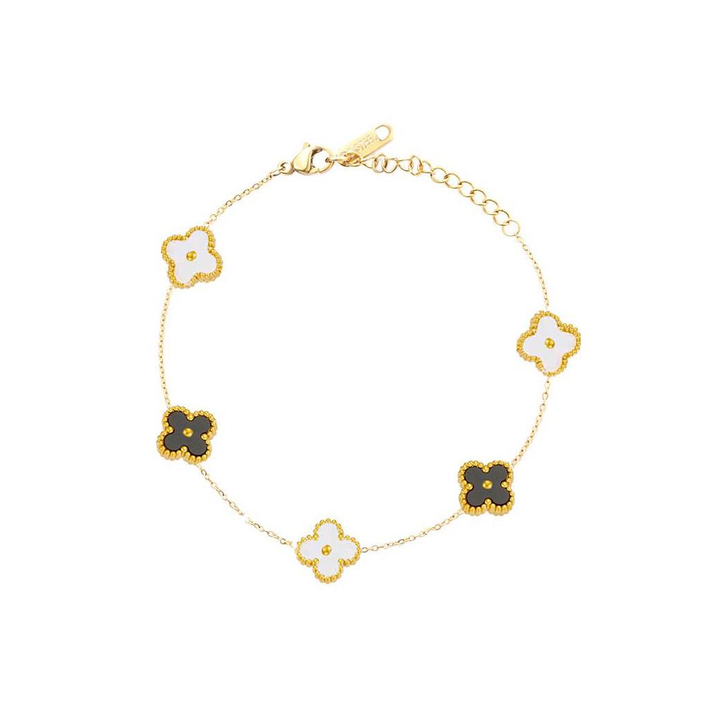 Tiny Clover Bracelet in Gold and Black and White