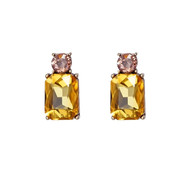 Bambi Twin Gem Crystal Drop Earrings in Amber and Pink