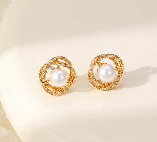 Leela Pearl Stud Earrings in Gold