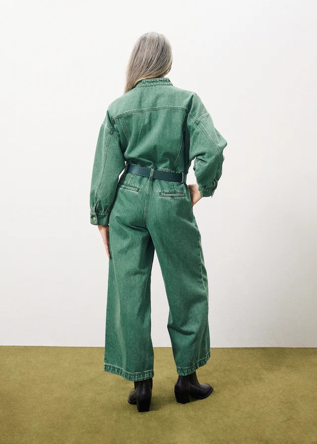 Frnch Evaelle Denim Jumpsuit in Vert Green