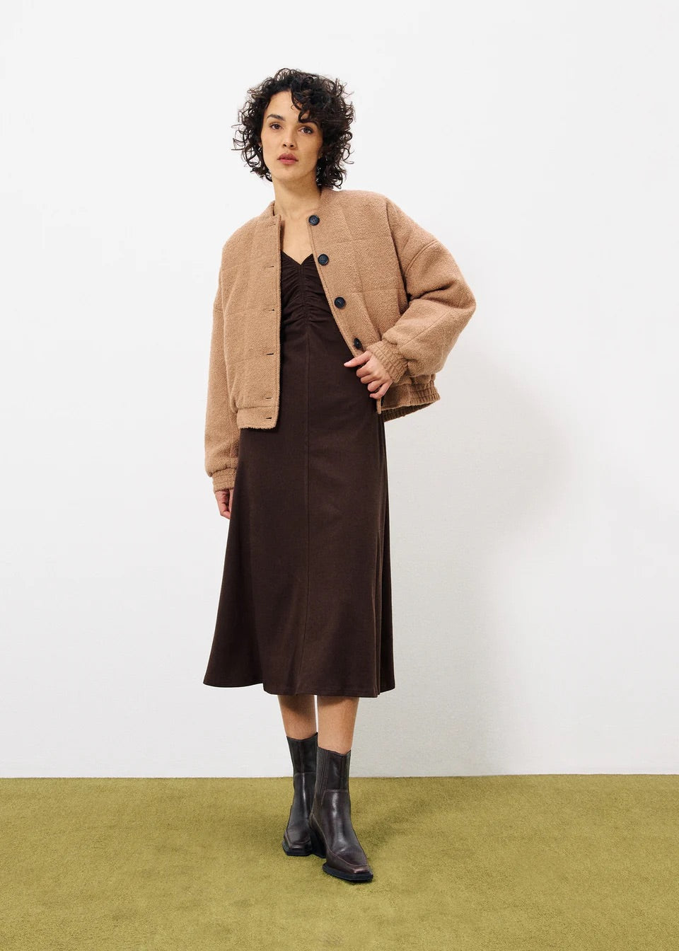 FRNCH Satia Coat Jacket in Biscuit Beige