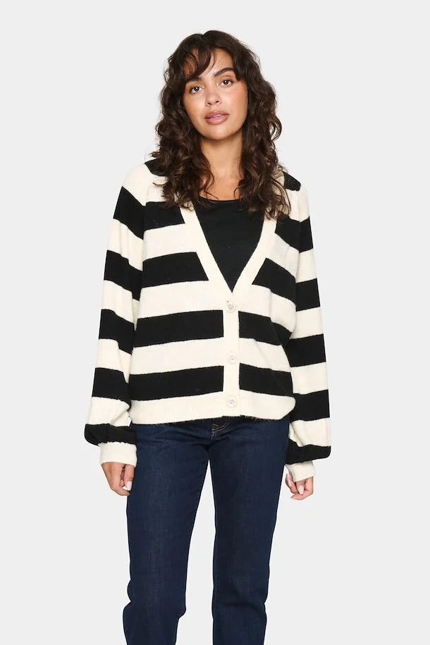 Saint Tropez Garbie Knitted Cardigan in Black Stripe