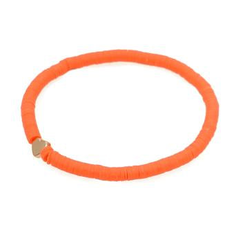 White Leaf Polymer Clay Heart Bracelet in Orange