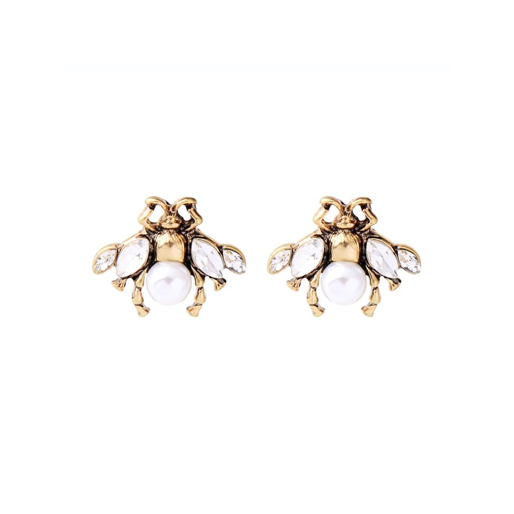 Cream and Gold Little Bee Earrings