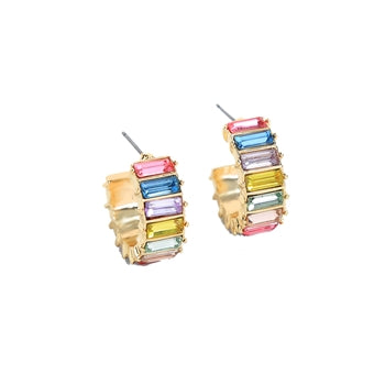 Chunky Pastel Rainbow Hoop Earrings - Gold