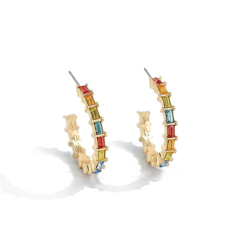 White Leaf Fine Rainbow Hoop Earrings - Gold