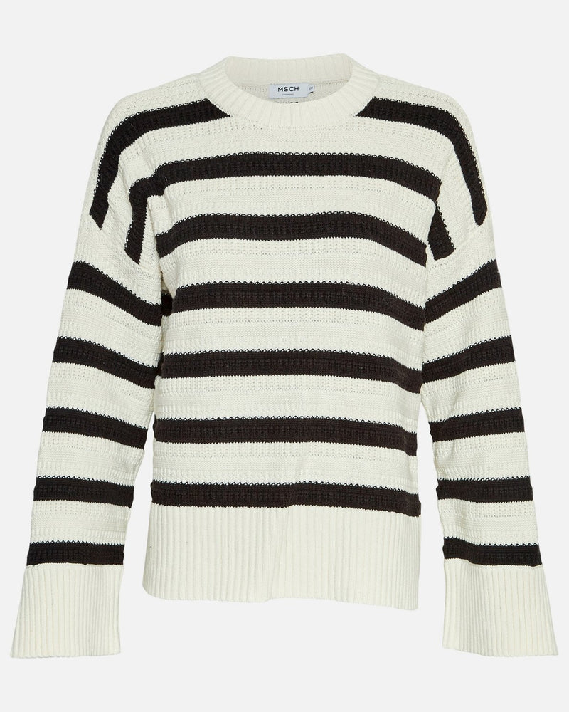 Moss Copenhagen Jillena Knitted Pullover in Black & Egret Stripe
