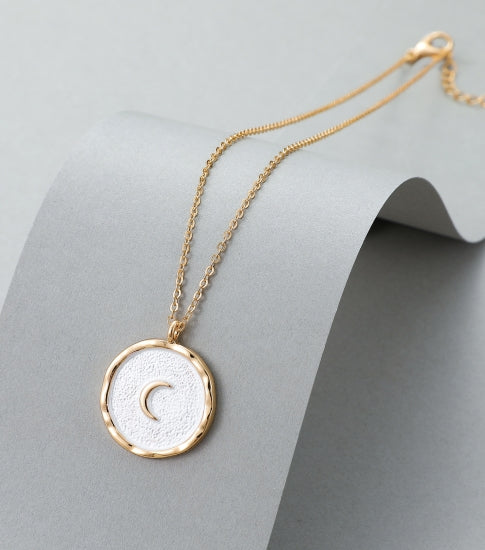 Gold and White Moon Pendant Necklace