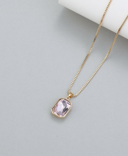 Pink Gem Pendant Necklace on Gold Chain