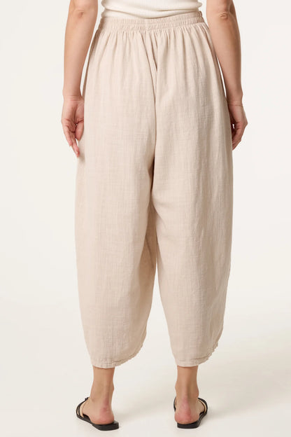 Wide Pocket Front Button Cotton Trouser in Beige