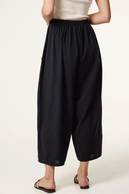 Wide Pocket Front Button Cotton Trouser in Black