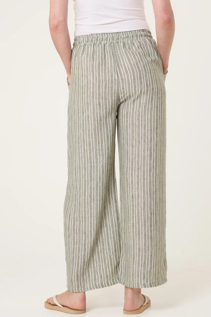 Cotton Blend Striped Wide Leg Trousers