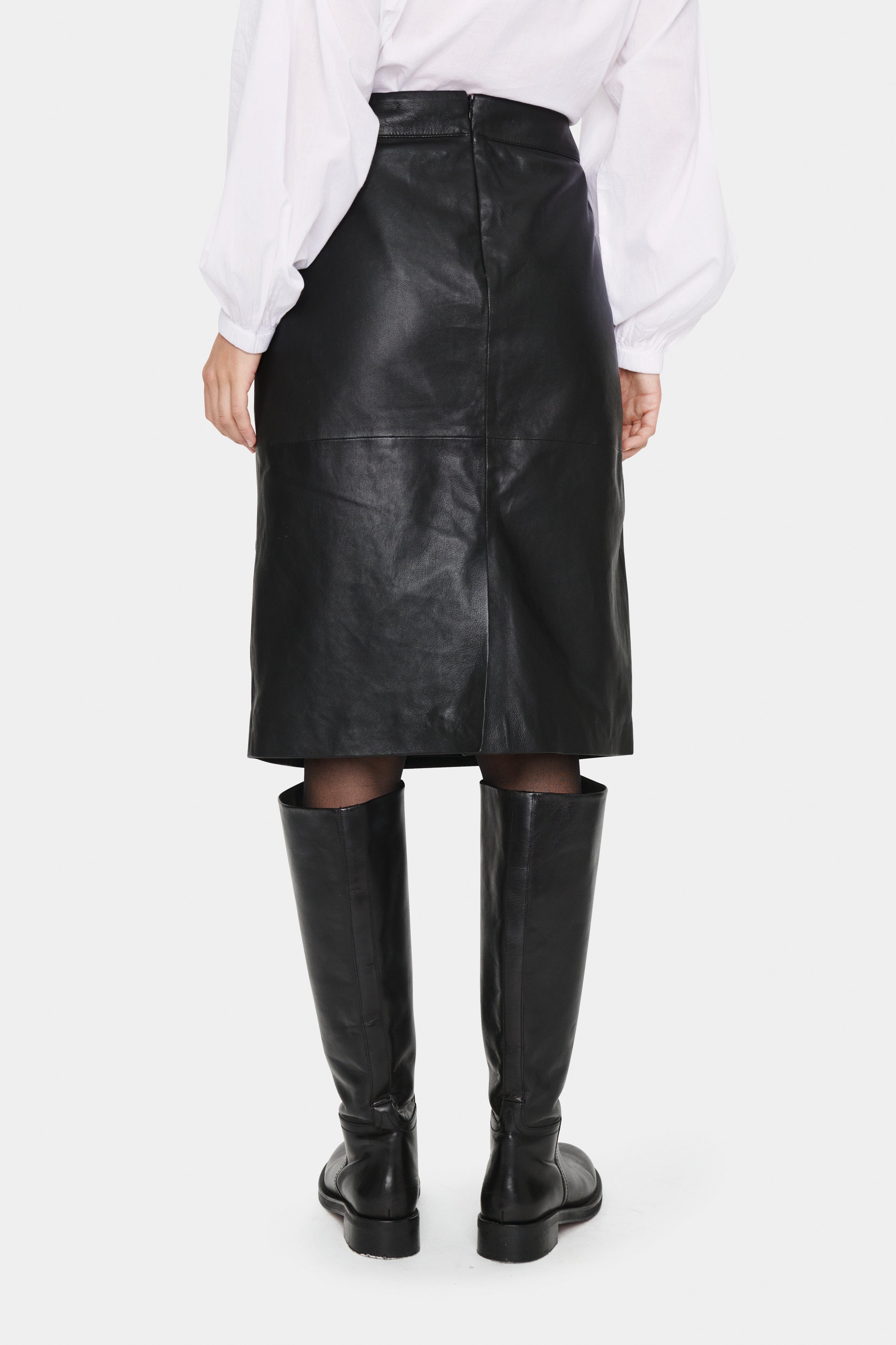 Saint Tropez Safia Black Leather Midi Skirt