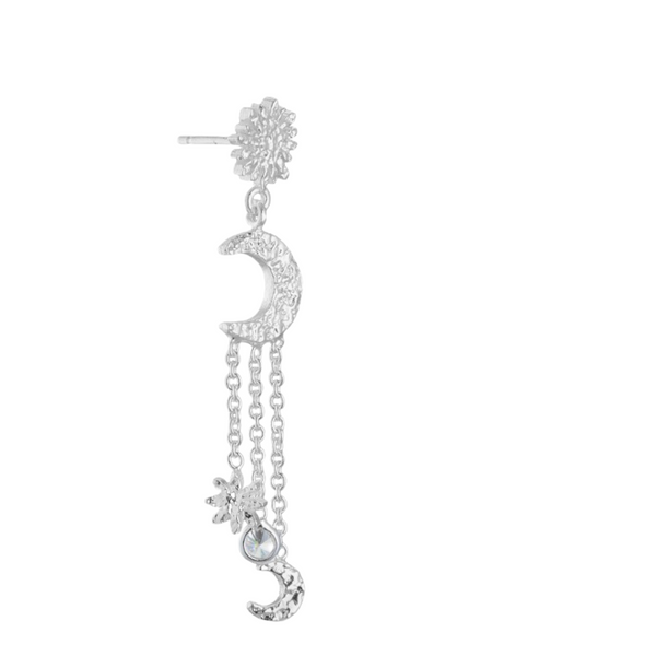 PURE By Nat Earrings With Moon And Chains - Silver