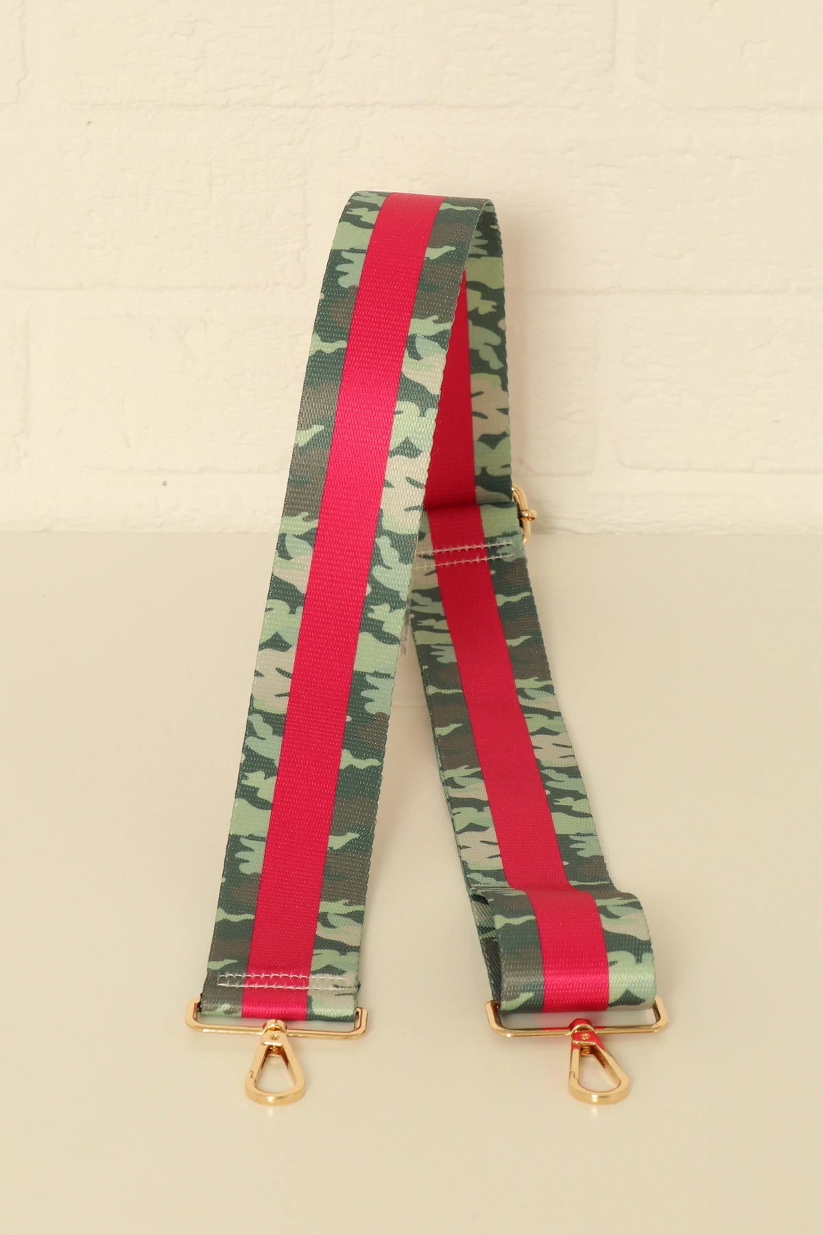 Fully Adjustable Crossbody Bag Strap In Khaki Fuchsia Colour Stripe Camouflage