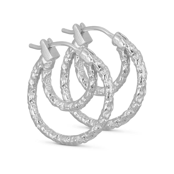 PURE By Nat Double Hoop Foil Earrings - Silver