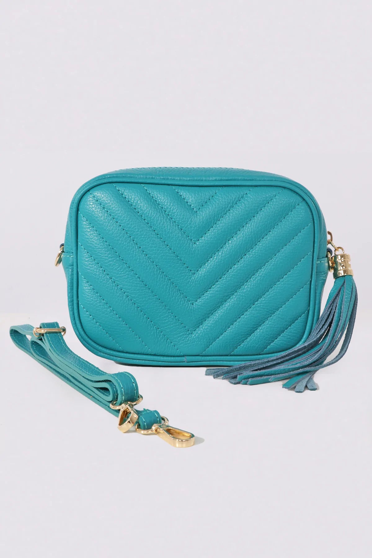 Quilted Turquoise Crossbody Leather Bag