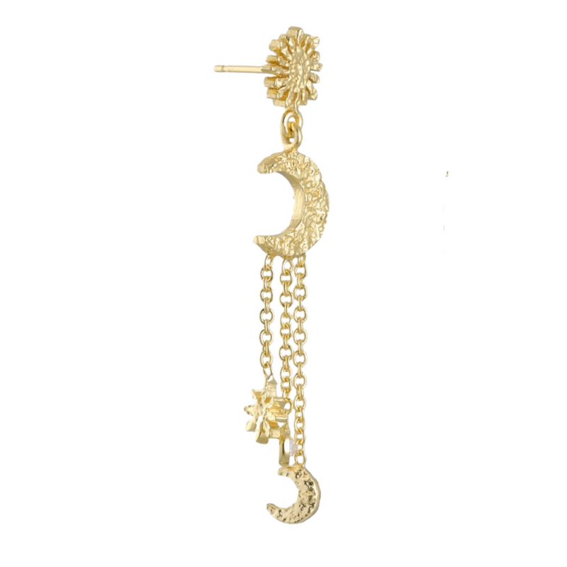 PURE By Nat Earrings With Moon And Chains- Gold
