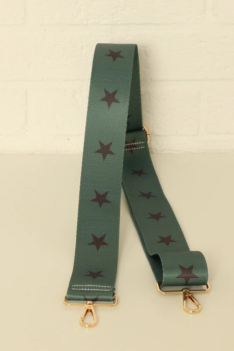 Fully Adjustable Crossbody Bag Strap in Grey Green with Stars
